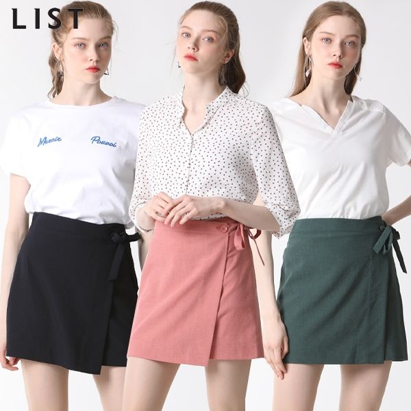 리스트 [하프클럽]리본 타이 랩 프론트 스커트