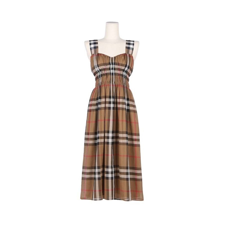 [해외] 버버리 DELILAH 딜라일라 체크 셔링 민소매 원피스 TAUPE BROWN 80843131 80994121[관부가세포함]