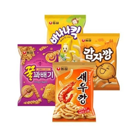 [농심] 스낵 기획팩 새꿀바감 (새우깡8 + 꿀꽈배기8 + 바나나킥8 + 감자깡8) / 총 32봉지 (11542134)