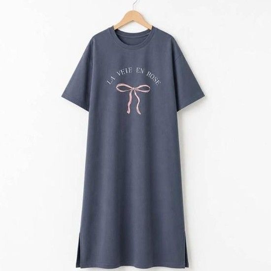 [ライリー女性衣料品] Rlyブラックリボンプリント Tシャツ カジュアルワンピース・ドレス 女性用睡眠 (51074304)