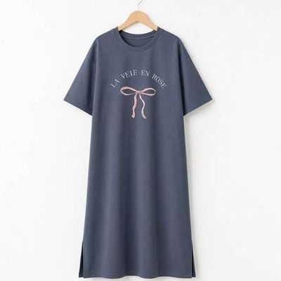 [ライリー女性衣料品] Rlyブラックリボンプリント Tシャツ カジュアルワンピース・ドレス 女性用睡眠 (51074304)