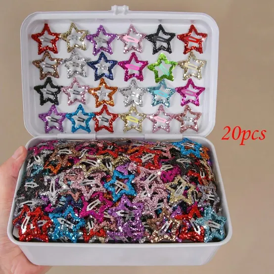20Pcs 속이 빈 스타 헤어 클립 다채로운 스팽글 스냅 헤어핀 달콤한 머리 장식 바레트 소녀들을 위한 액세서리