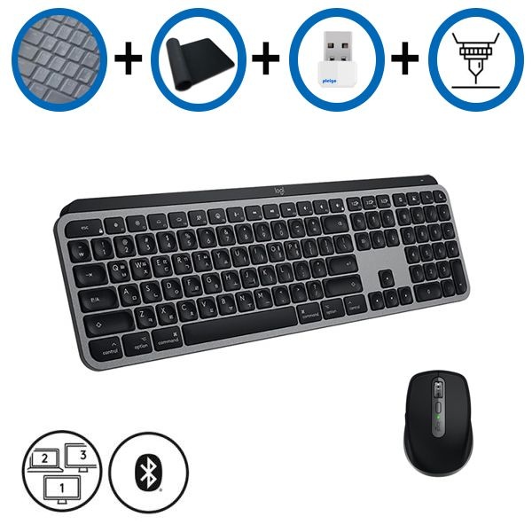 키스킨+장패드+동글+각인 로지텍 MX Keys S for MAC + MX Anywhere 3S for Mac 블루투스 키보드마우스 블랙