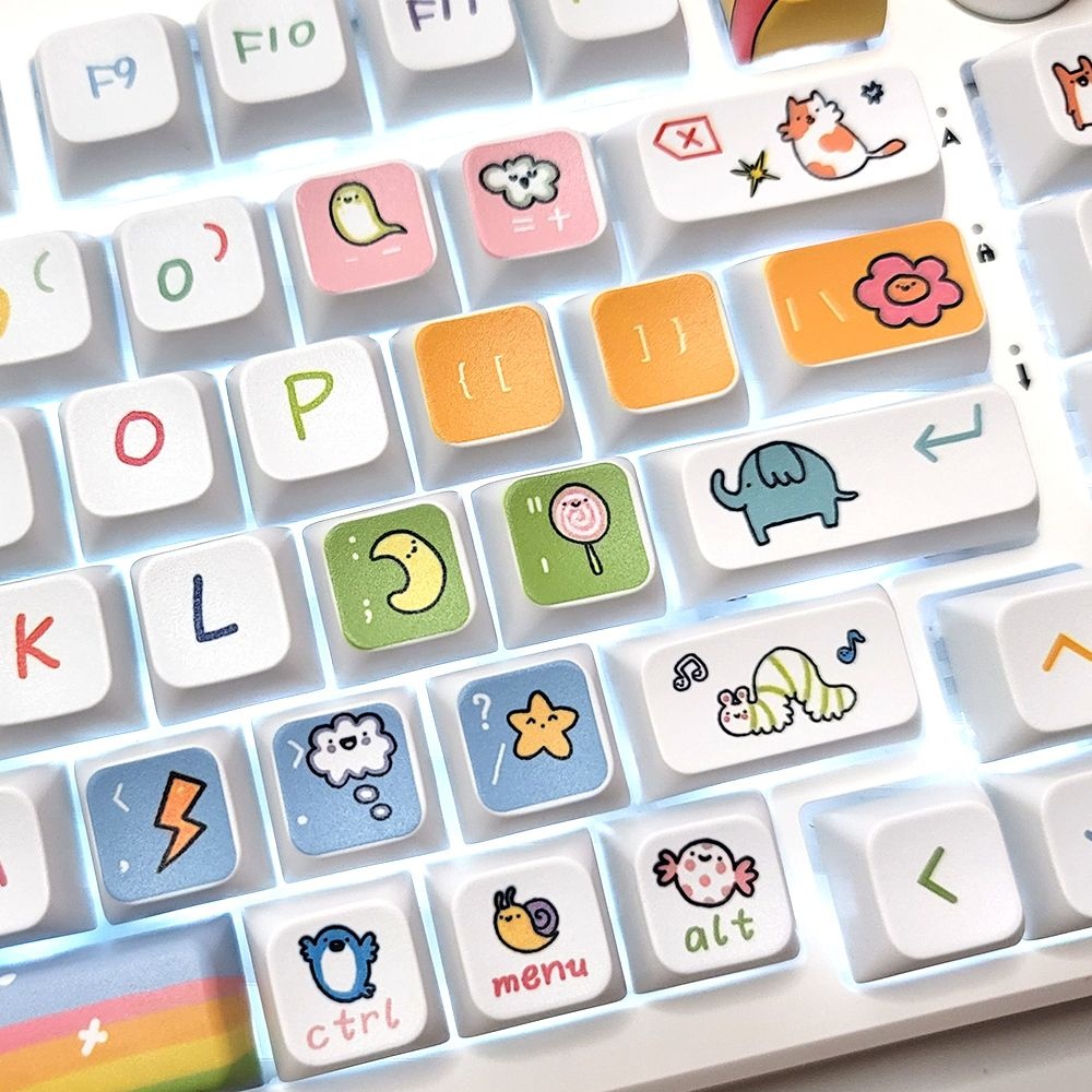스마일준 알록달록 일러스트 키캡 풀배열 텐키리스 PBT 키캡 키보드 꾸미기 XDA 영문