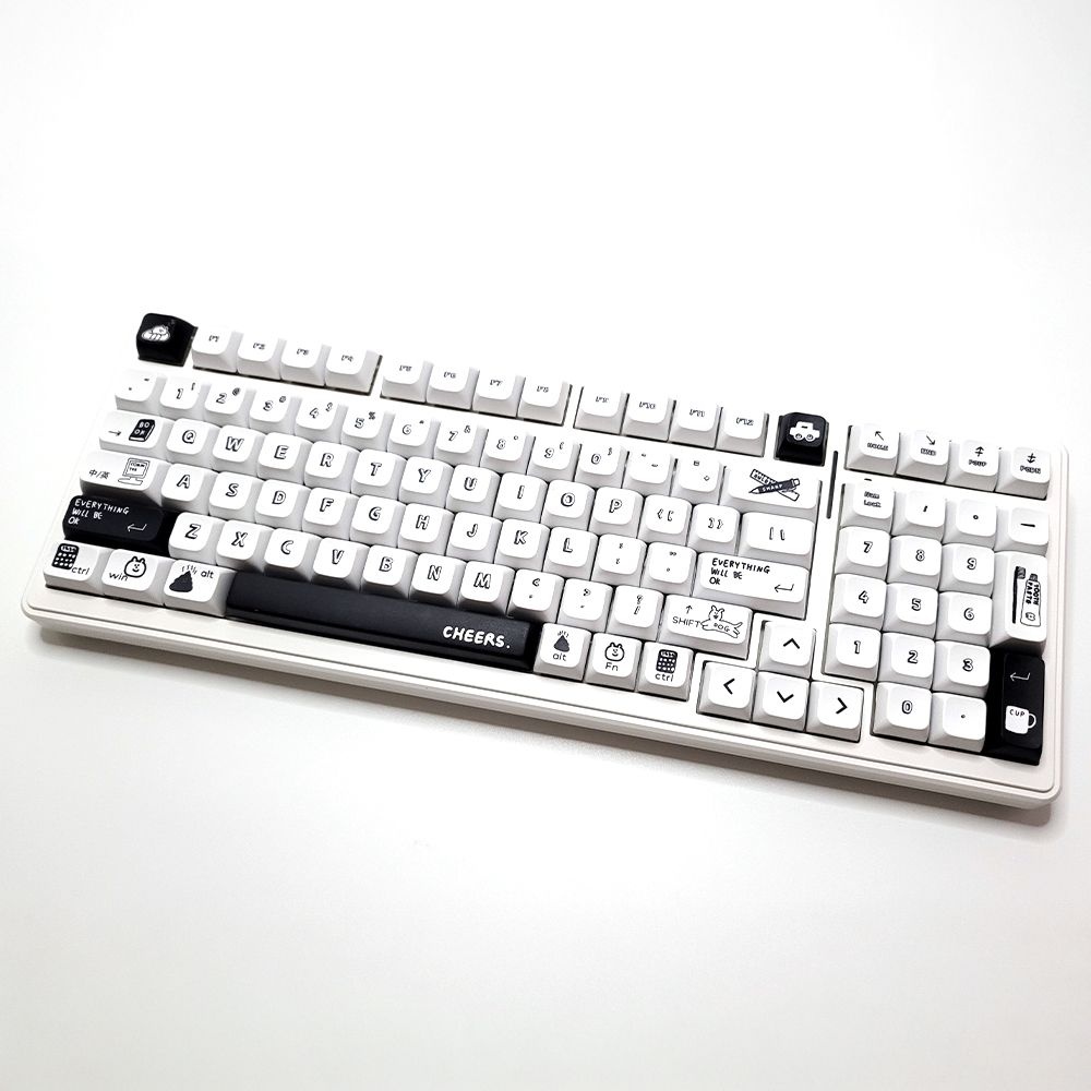 스마일준 블랙 앤 화이트 키보드 키캡 풀배열 텐키리스 키캡 일러스트 키보드 꾸미기 XDA