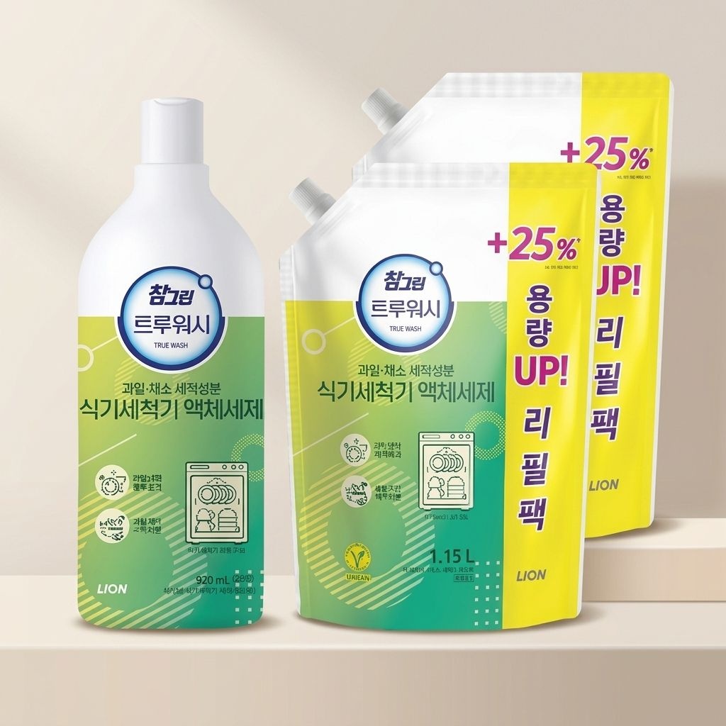 참그린 액체세제 식기세척기 트루워시 용기 920ml 1개+리필 1.15L 2개