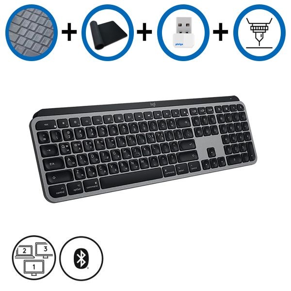 키스킨+장패드+동글+각인 로지텍 MX Keys S For Mac 무선 블루투스 키보드 수신기미포함 스페이스그레이