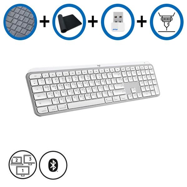 키스킨+장패드+동글+각인 로지텍 MX Keys S For Mac 무선 블루투스 키보드 수신기미포함 페일그레이