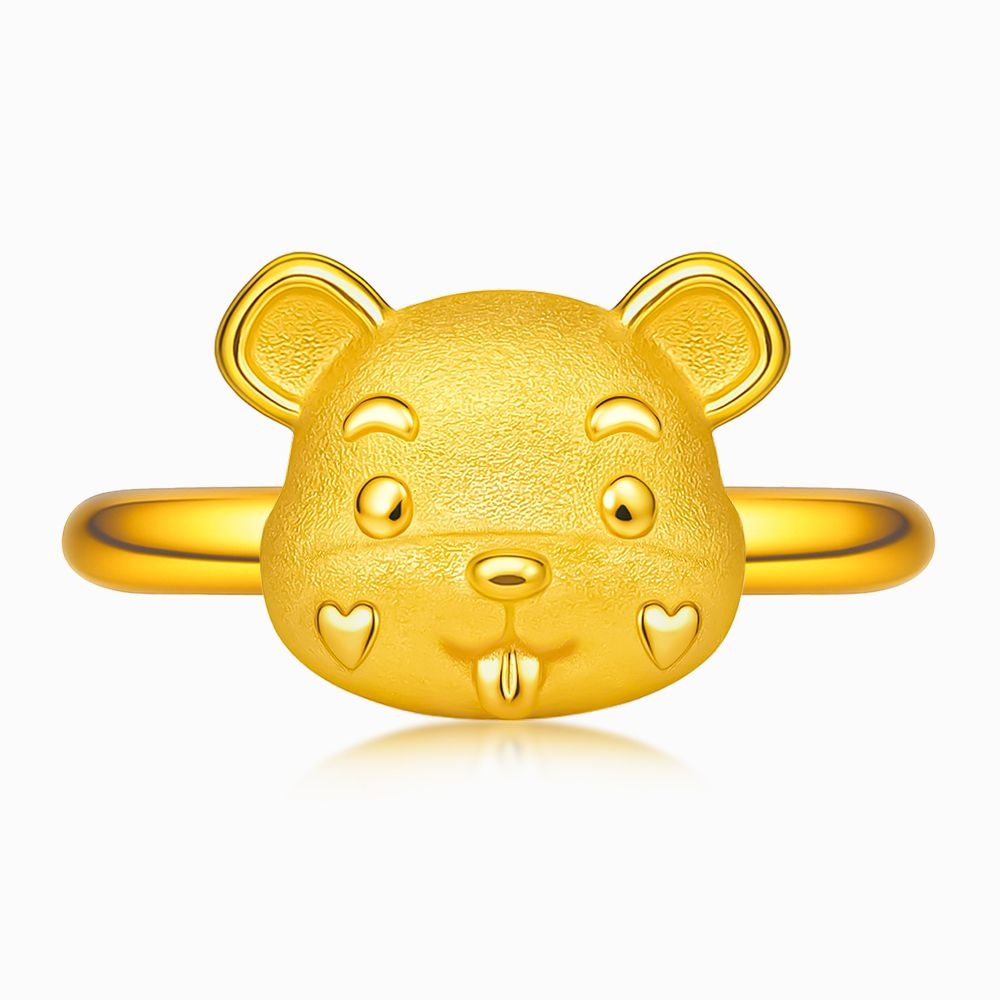 한국금다이아몬드 쥐 돌반지 24K 순금 1g