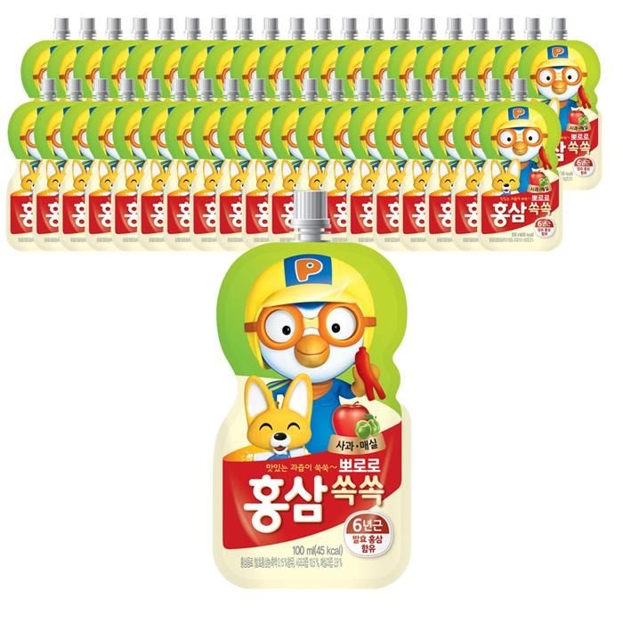 [오늘출발] 팔도 뽀로로 홍삼쏙쏙 사과매실 100ml X 40개입 홍삼음료