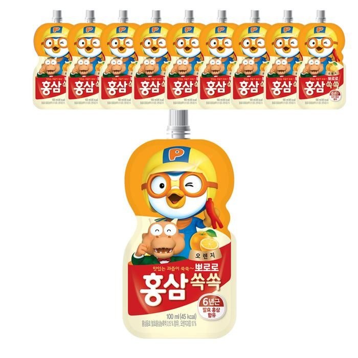 [오늘출발] 뽀로로 홍삼쏙쏙 오렌지 100ml X 10개 홍삼주스 어린이음료