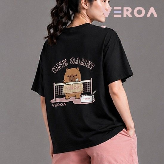 베로아 한겜더 블랙 오버핏 남성 여성 배드민턴 티셔츠