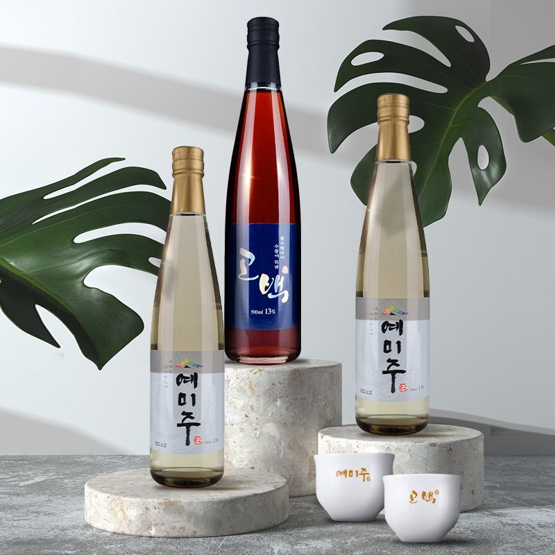 회곡양조장 전통주 맑은술 선물세트 (예미주+고백주 13도 500ml 3병+전용잔 2개)