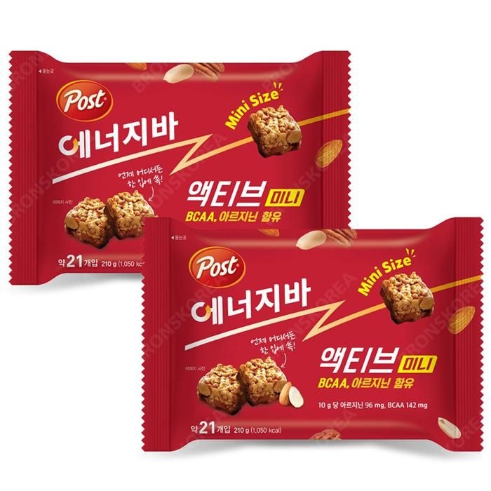 [오늘출발] 포스트 에너지바 액티브 미니 210g 2개 초코 미니바 간식