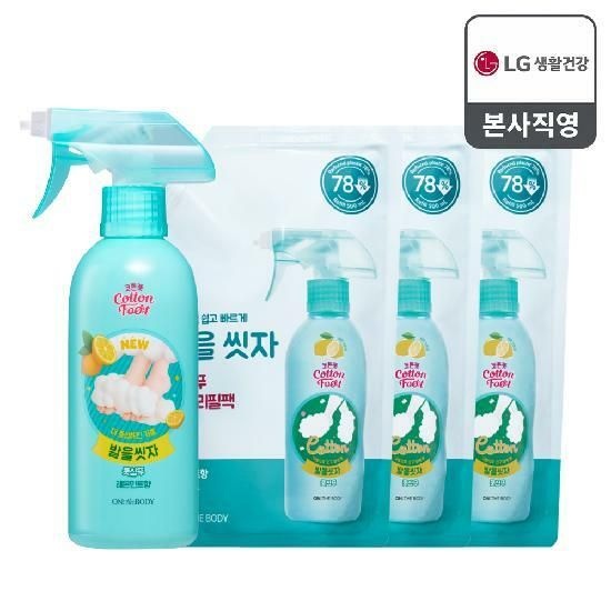 온더바디 코튼풋 발을씻자 풋샴푸 레몬 385ml 1개 + 리필 500ml 3개