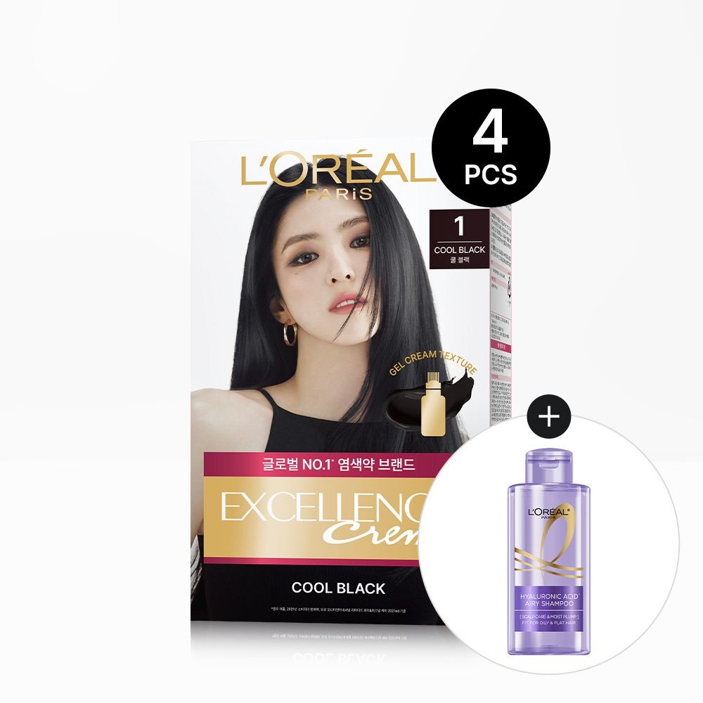 (현대Hmall) [로레알파리] 엑셀랑스 크림 염모제 4개+히알루론산 샴푸 80ml