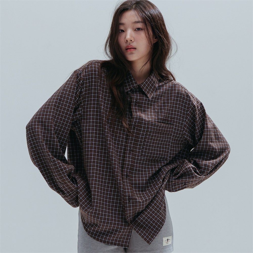 Drape Square Check Shirt_BROWN