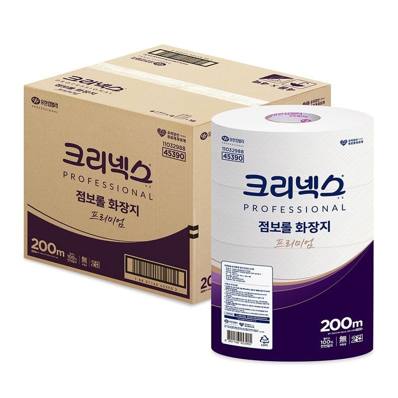 크리넥스 프리미엄 2겹 점보롤 화장지 200m 16롤 1박스 45390