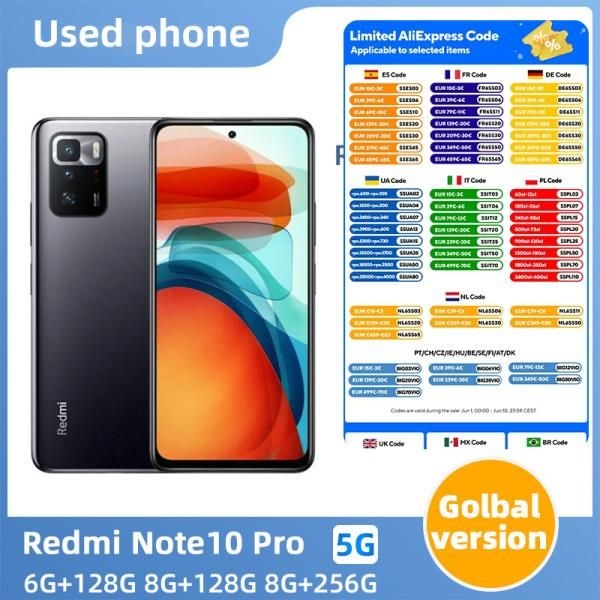 Redmi note10 프로 안드로이드 5G 잠금 해제 휴대폰, 6.6