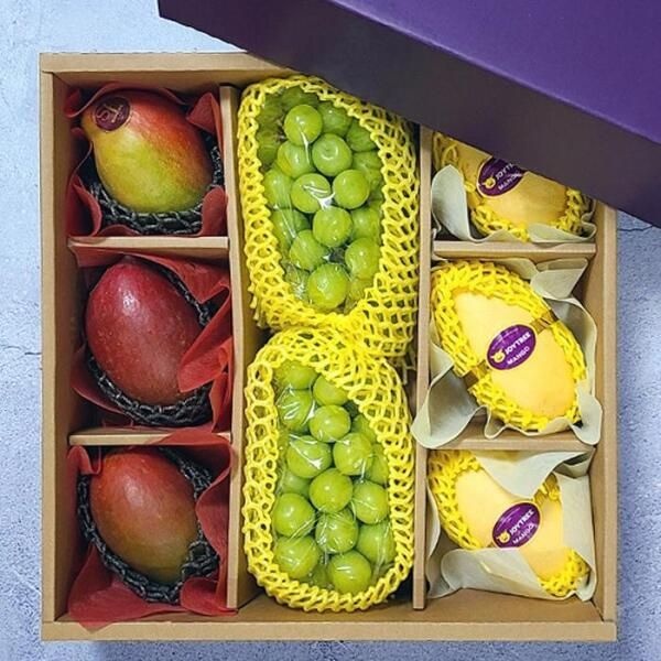 [셀러허브 식품] 프리미엄 망고 샤인머스켓 선물세트 8과 4kg +보자기 추석 과일 선물 세트 부모님 추석선물 세트