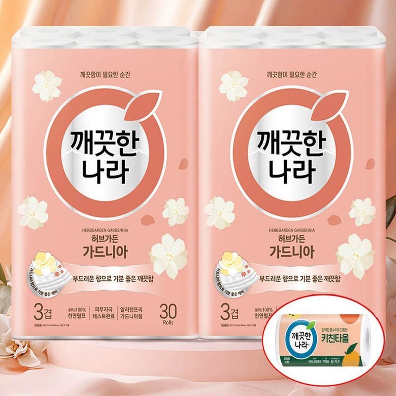깨끗한나라 허브가든 가드니아 3겹 화장지 27m 30롤x2팩