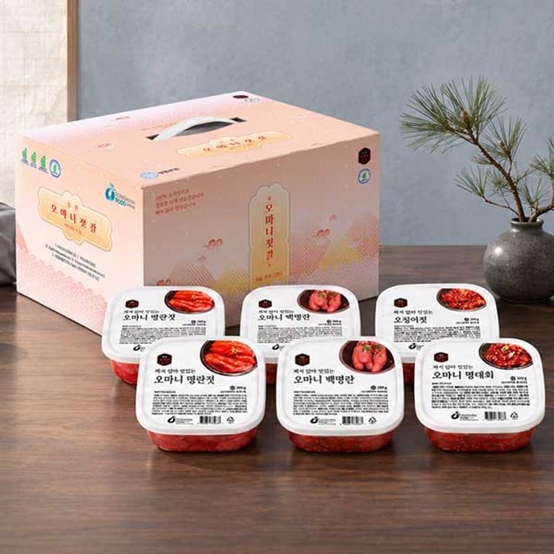 자연맛남 [선물세트]오마니 젓갈세트 6개세트2호(명란2+백명란2+수입오징어1+명태1)