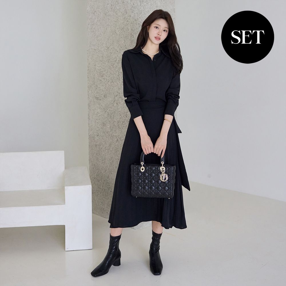 [모리스커밍홈] 블라우스 + 플리츠 랩스커트 셋업_M2509SE055C