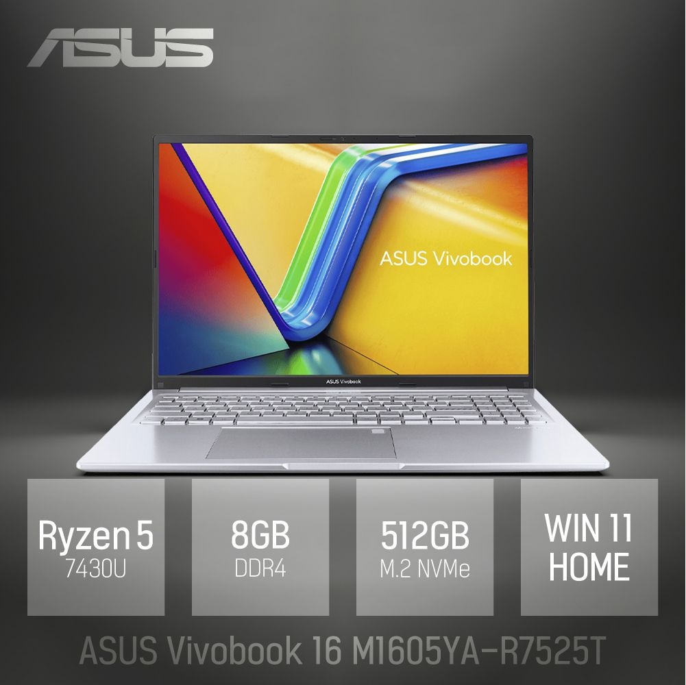 [오늘출발] ⓒ ASUS 비보북 16 M1605YA-R7525T 8GB 512GB WIN11 / 16인치 대화면 포토샵 영상편집 업무용 노트북