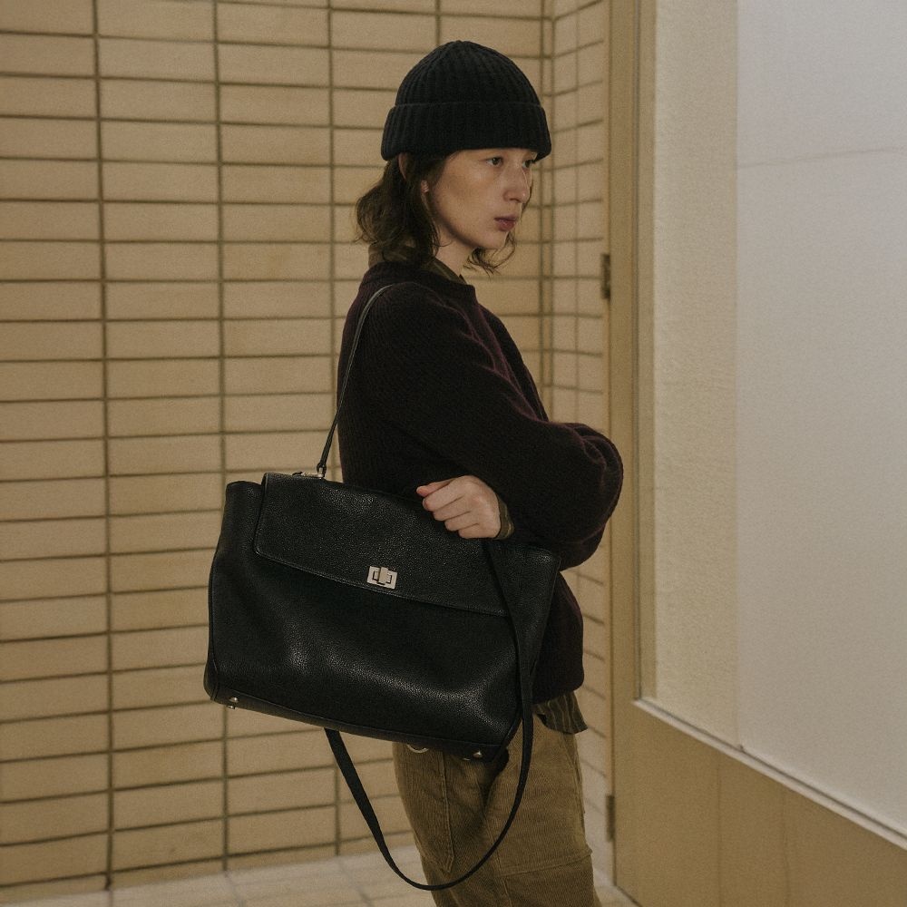 [2nd re-order] CITY LEATHER FLAP SHOULDER BAG_BLACK