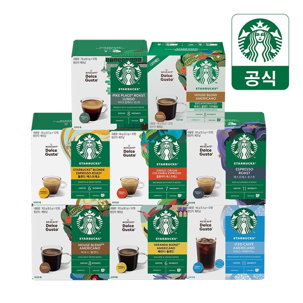 스타벅스 (현대홈쇼핑) 스타벅스 돌체구스토 캡슐커피 12캡슐 x5박스 3+2 골라담기