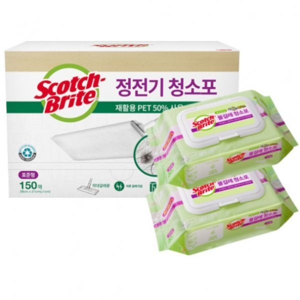 3M 표준형 베이직 더블액션 플러스 물걸레 청소포 60매 + 대용량 재활용 PET 정전기 청소포 150매 / 스카치브라이트