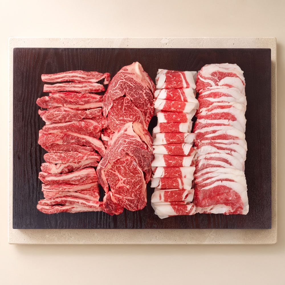 [롯데온] 1++등급 마장동 한우 선물세트 1kg (등심+갈비살+차돌박이) (77,060원/무료)