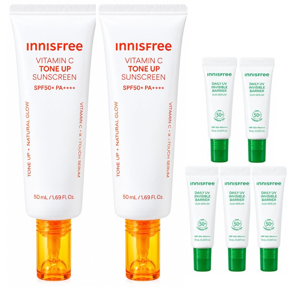 이니스프리 비타민C 잡티 톤업 선크림 50mL 2개+수분장벽 선세럼 10mlx5개)