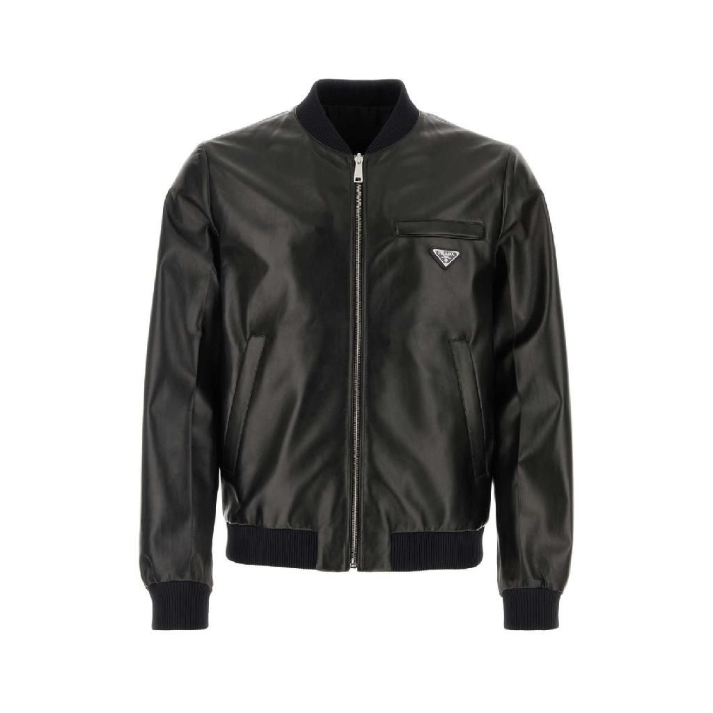 프라다 [X45]프라다 UPW280SOOO038 F0002 Black nappa leather reversible bomber jacket 남성 데님 패딩 베스트 다운 블레이저 봄버