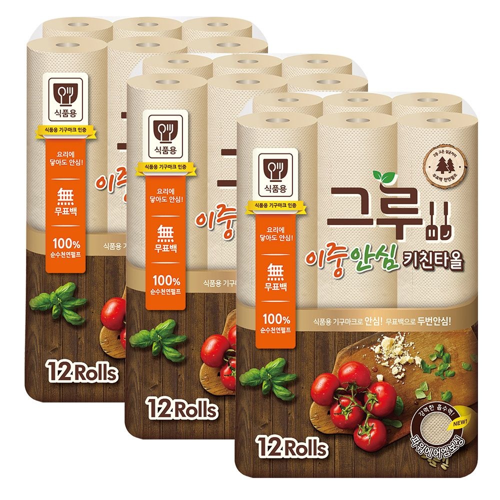 삼정펄프 삼정 그루 이중 안심 키친타올 120매 12롤 3팩