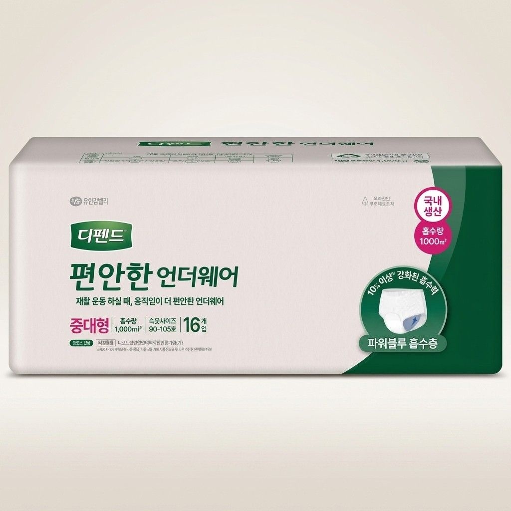 디펜드 언더웨어 일상용 통기성 일반중대형 리뉴얼 디펜드편안한 일반중대형 16x4팩