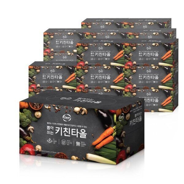 클리어제지류 클리어 뽑아쓰는 키친타올 2겹 130매 x 24각 천연펄프