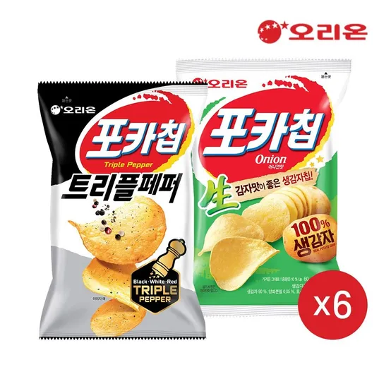 [브랜드데이][햇감자]오리온 포카칩 트리플페퍼 60g 6개 + 어니언 66g 6개