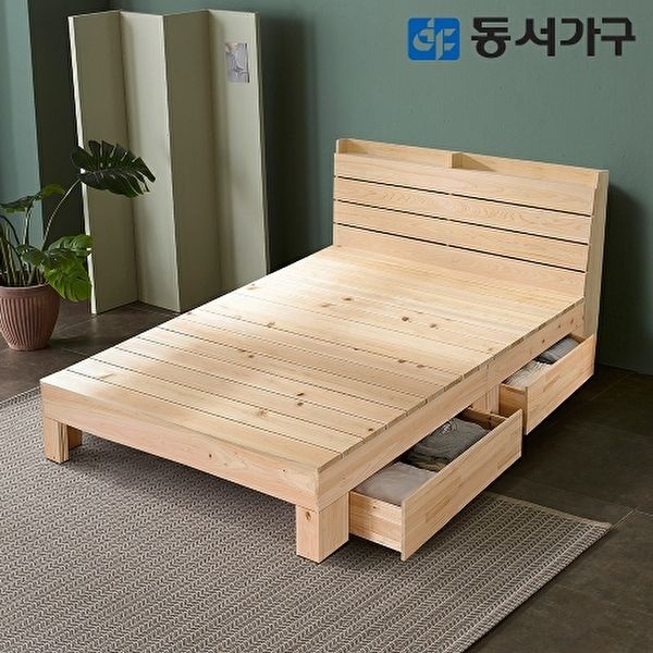 [동서가구]힐링 피톤치드 편백나무 ALL 프레임 수납헤드 슈퍼싱글 SS 서랍형 침대 (매트미포함) DF642846