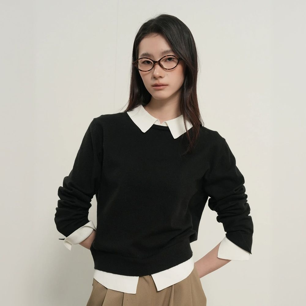 WOMAN 릴렉스드 카라 레이어드 풀오버 [BLACK] / GF7LKP502
