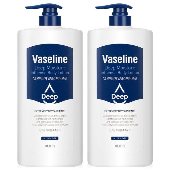 씨투와이 [3단보습][1 + 1] 바세린 딥 인텐스 고보습 바디로션 1000ml 대용량 2개 수분 베리어 바디크림