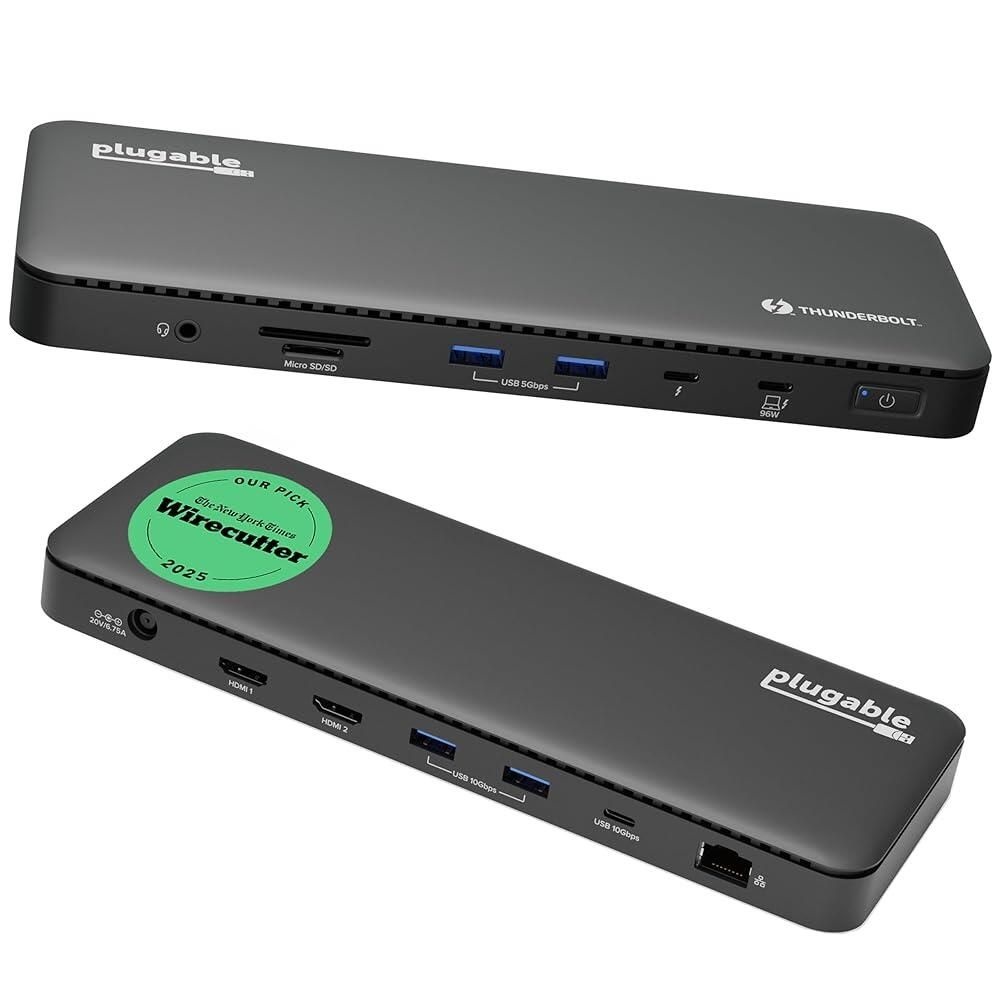 Plugable [해외] Plugable 썬더볼트 4 도크 100W 충전 노트북 도킹 스테이션 듀얼 모니터 싱글 8K 또는 4K HDMI 윈도우 맥용 USB 4개 기가비