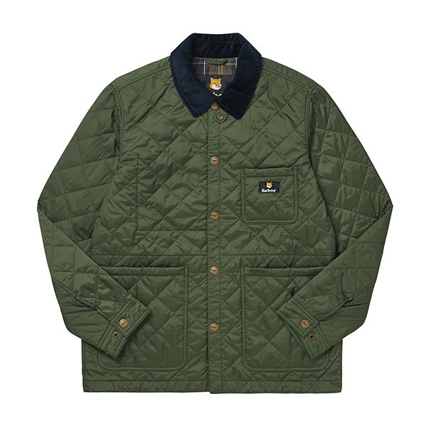 [롯데백화점] 바버 BARBOUR MQU1735 MQU GN73 바버x메종키츠네 폭스 헤드 다이아몬드 퀄팅 남성 자켓