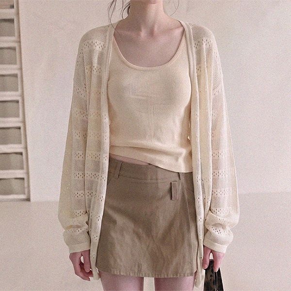 [패션에비뉴] 펀칭패턴 하프롱 가디건 2632FF31