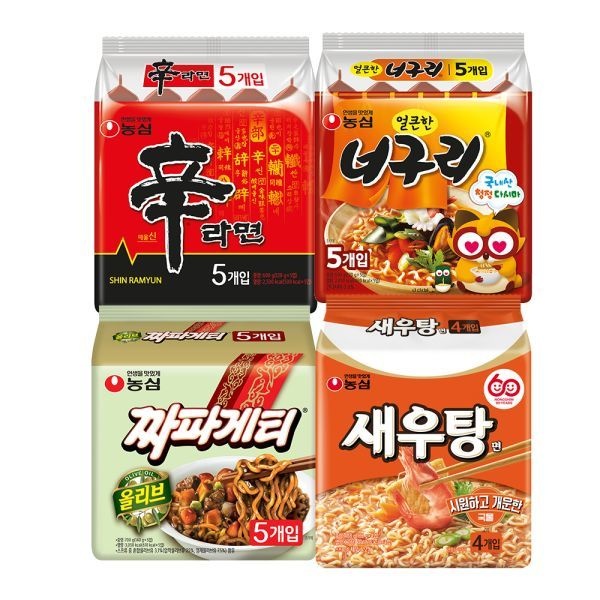 농심 신라면 5봉+너구리 5봉+짜파게티 5봉+새우탕면 4봉 (총 19봉)