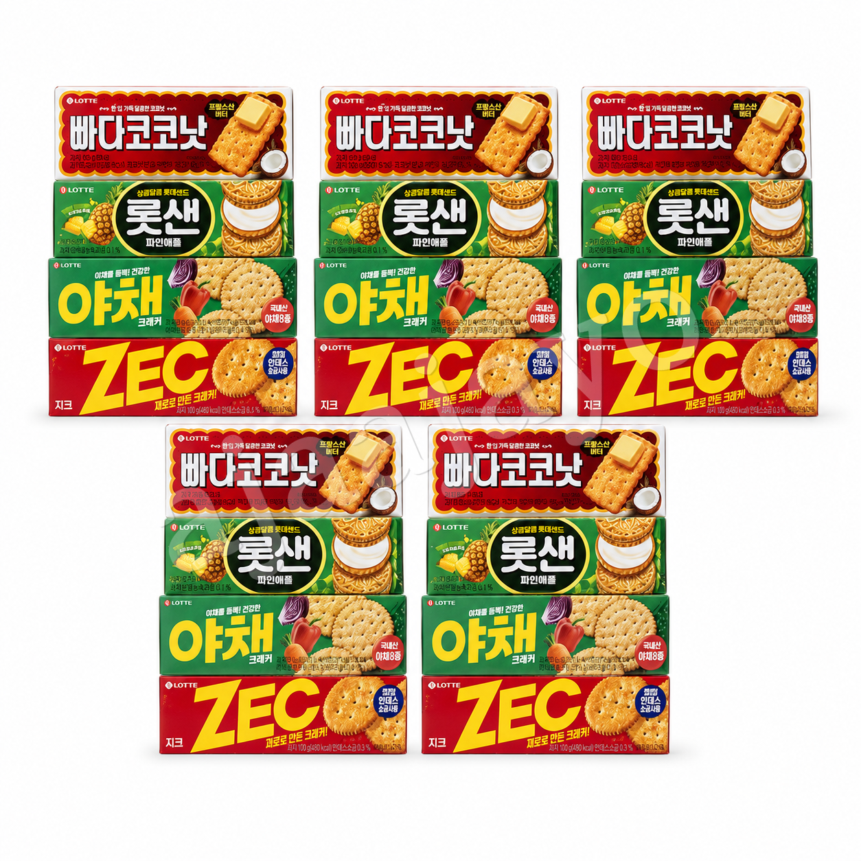 롯데 인기과자(제크+야채크래커+롯샌파인애플+빠다코코낫) 4종 5세트 총20개