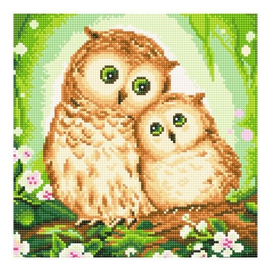 아트박스/하비스스퀘어 명화풍경 꽃과 부엉이 보석십자수 패브릭 30x30cm