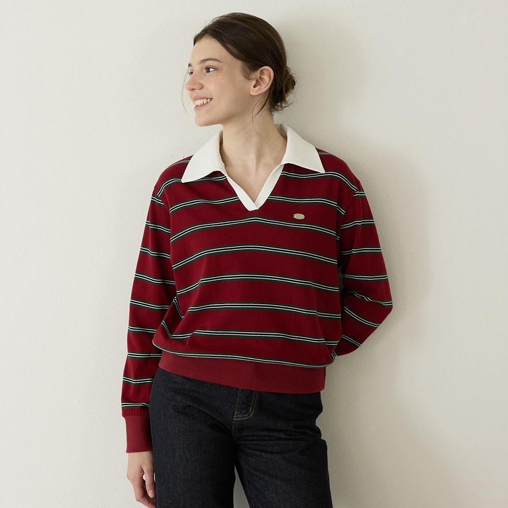 Stripe Logo Collar Sweatshirt - Burgundy