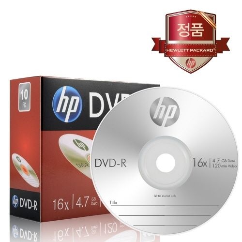 혜명몰 HP DVD-R 16X 슬림 개별포장 4.7GB / 120MIN - 갑 (10개입) 컴퓨터저장 저장매체 기록DVD