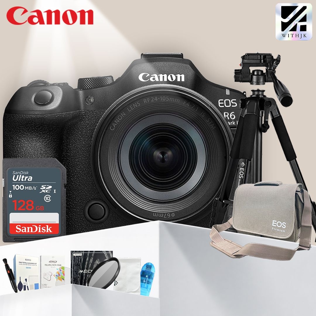 캐논 EOS R6 Mark III + RF 24-105mm F4-7.1 IS STM KIT / 프리미엄 삼각대 패키지 (128GB 메모리 + 삼각대 + 가방 +악세사리) -JKW